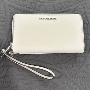 Michael Kors White Wristlet with Silver Accents